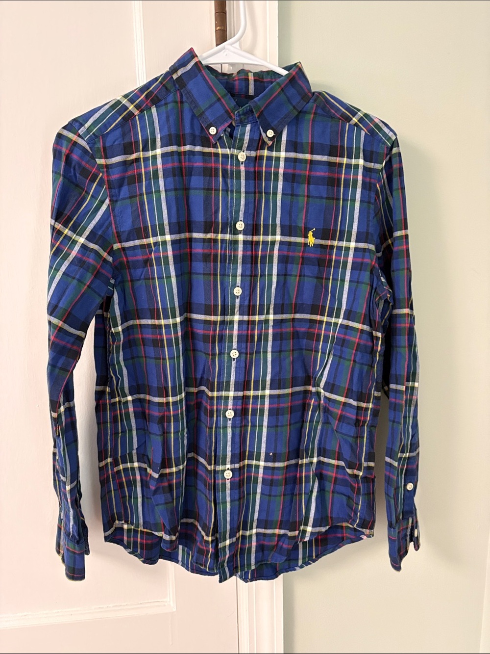 Boys Ralph Lauren Blue Plaid‎ Button-Down Shirt Size Large 14-16